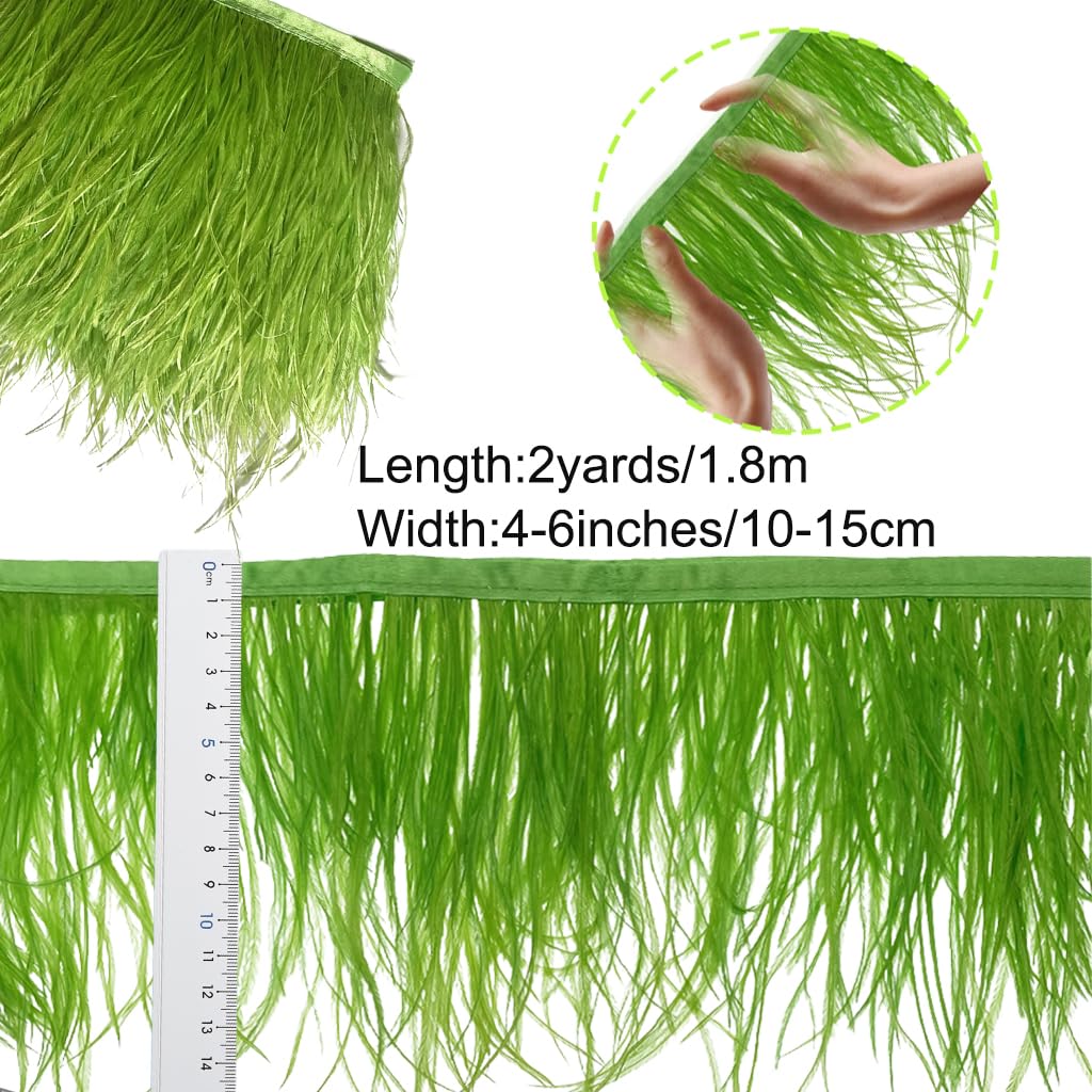 2Yard Lime Green Ostrich Feather Fringe Trim 4-6inch in Width for DIY Costume Sewing Craft Decor Dress Accessories Party Supplies Festival Outfits - Image 2