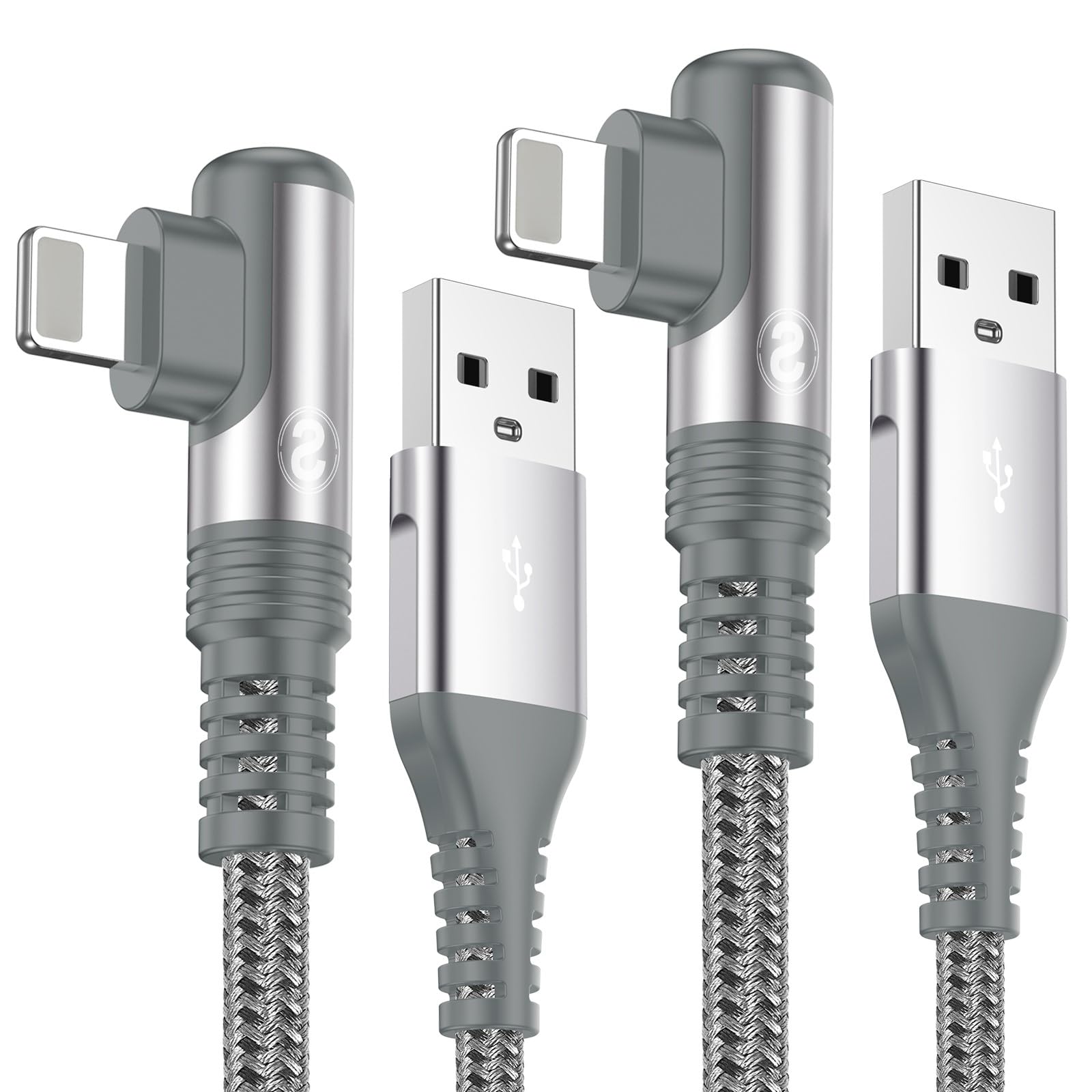 sweguard Cavo Lightning Charger iPhone, 90 gradi [2 pezzi, 1m+3m ], cavo Lightning ricarica rapida in nylon intrecciato ultra resistente per iPhone 14 13 12 11 Pro/Pro Max/Mini,XR XS Max X,8/7/6