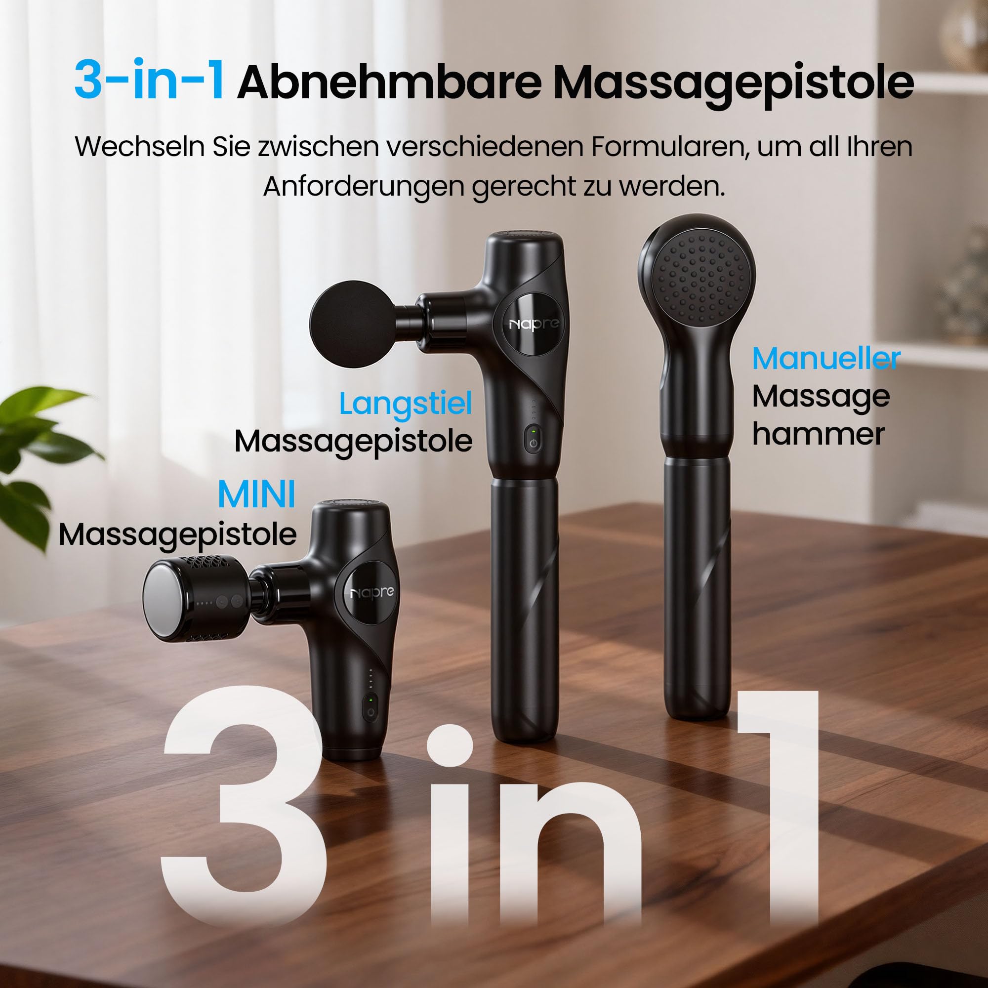 Massagepistole mit Wärme und Kälte,NAPRE 3-in-1 Mini Massage Gun Massage Pistole mit Abnehmbar Verlängerung,Muskel Percussion Massagegerät für Rücken Nacken Körper,Ultra-Leise & Klein,5 Köpfe & Koffer