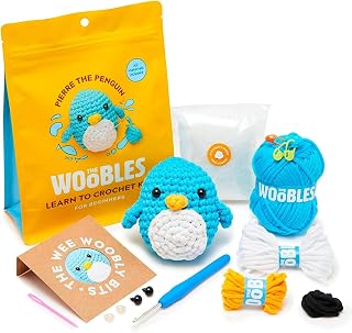 Woobles Pierre The Penguin Crochet Kit for Beginners - Easy All-in-One Crochet Animals with Video Tutorials, As Seen on Shark Tank