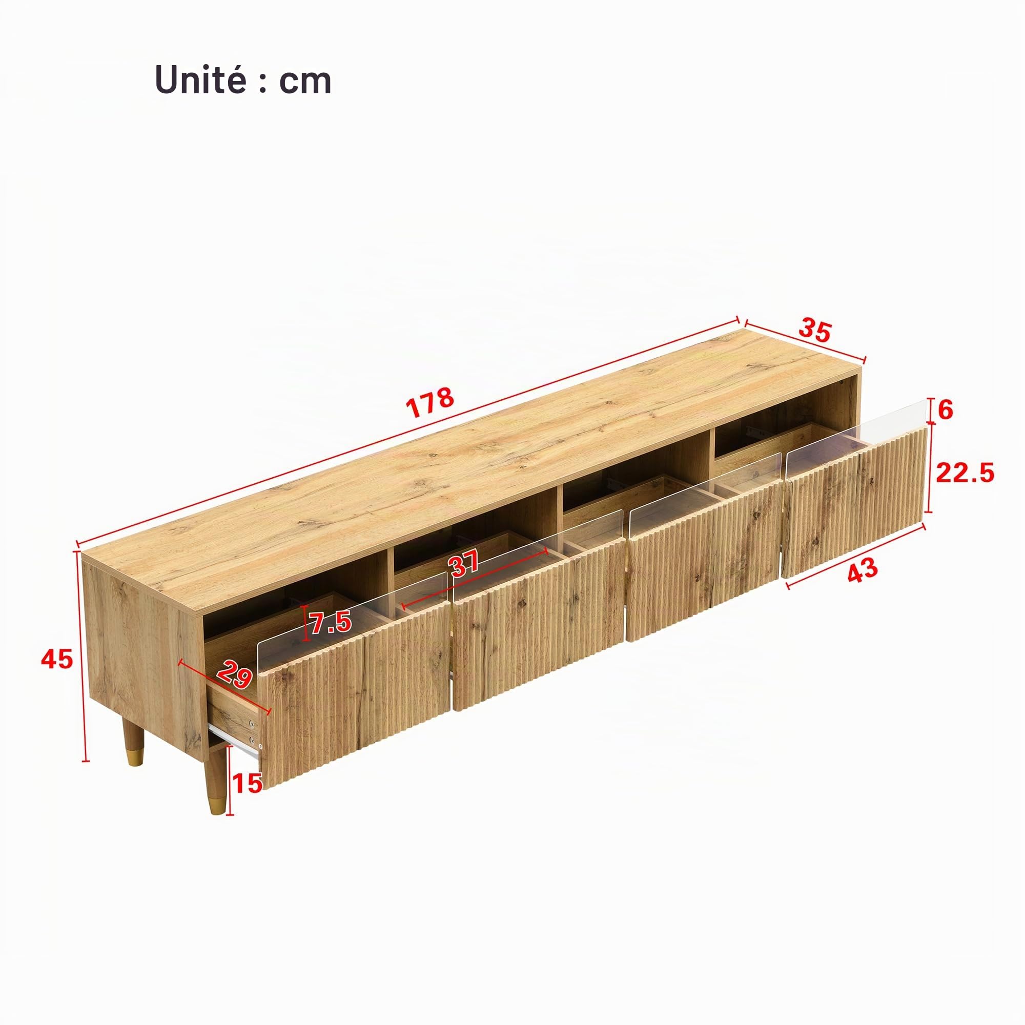 Ensemble de meubles LED Merax pour salon, meuble TV 178x35x45cm, avec 4 portes, table basse 110x50x40cm, avec 2 tiroirs, façade en acrylique, éclairage LED avec télécommande, grand espace de rangement