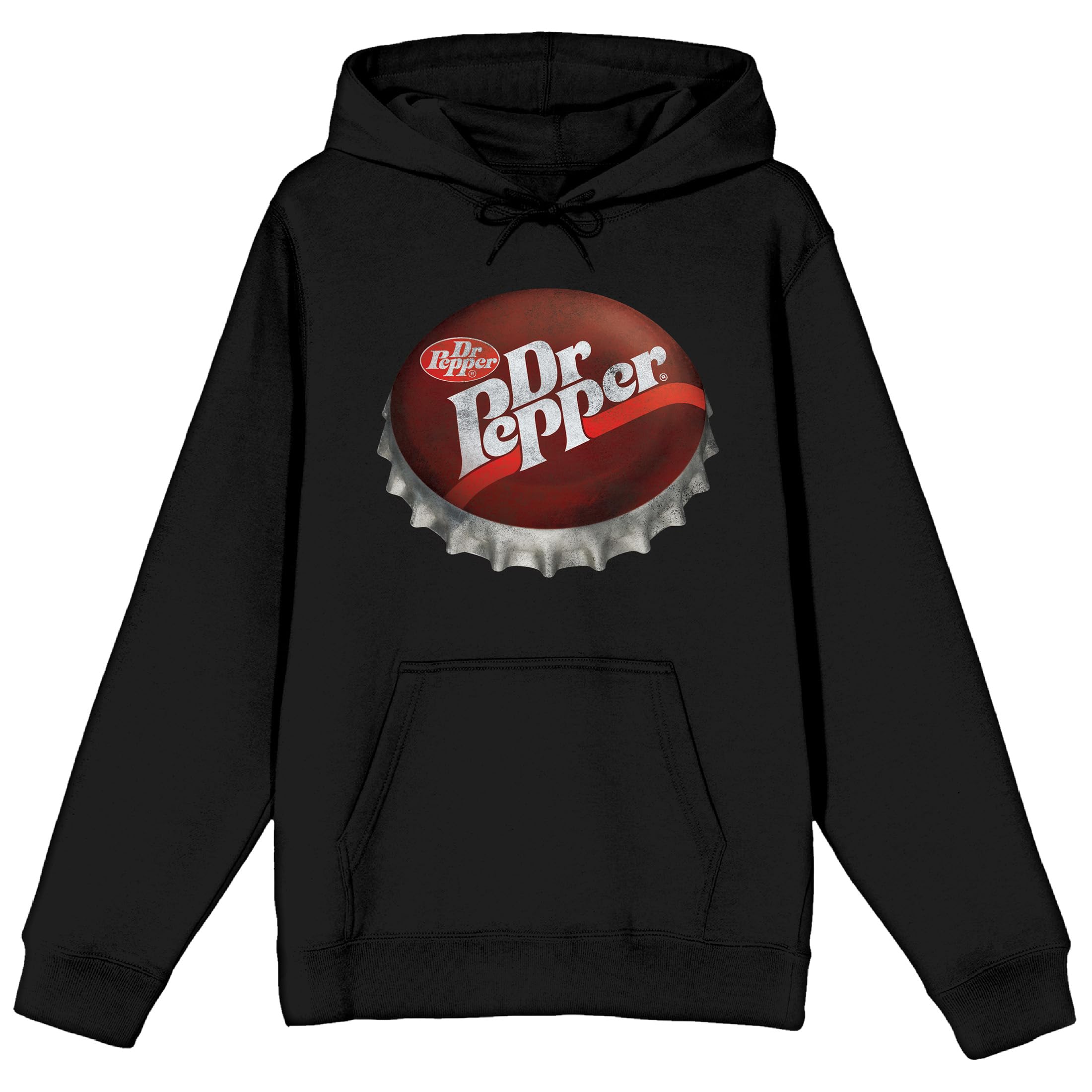 Bioworld Dr Pepper Bottle Cap Art Long Sleeve Black Adult Hooded Sweatshirt