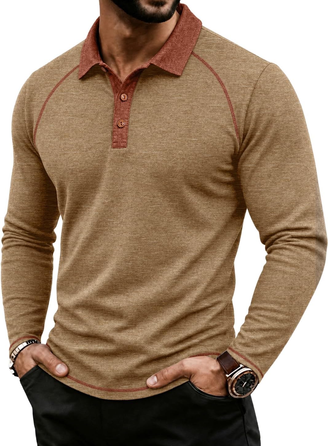 Sailwind Mens Long Sleeve Polo Shirts Cotton Fashion Casual Raglan Golf Shirts