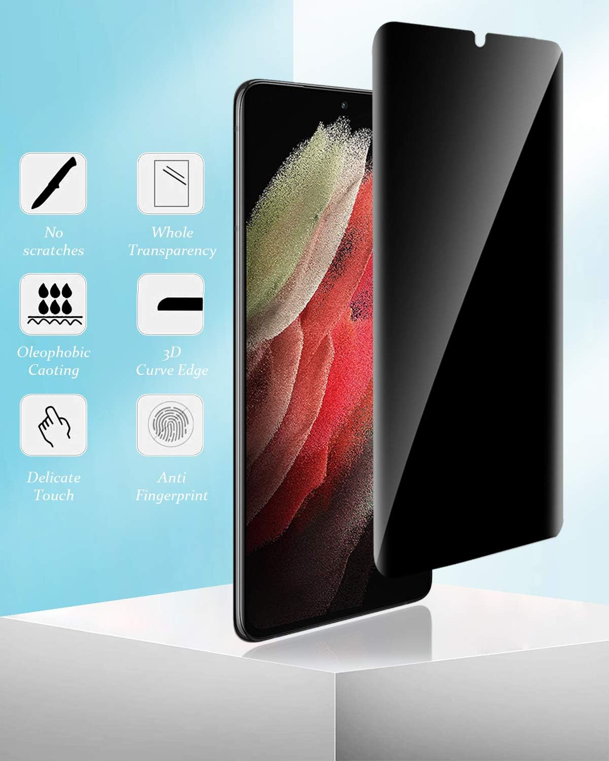 Tamoria [2+2 Pack] Galaxy S21 Ultra Flexible Privacy Screen Protector + Glass Camera Protector, Ultrasonic Fingerprint Compatible Samsung S21 Ultra 5G