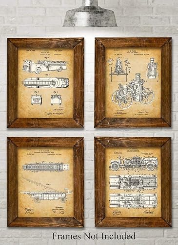Miniatura 6 de Original Fire Fighter Patent Art Prints - Set of Four Photos (8x10) Unframed - Makes a Great Fire Station Decor and Gift Under $20 for Firefighters