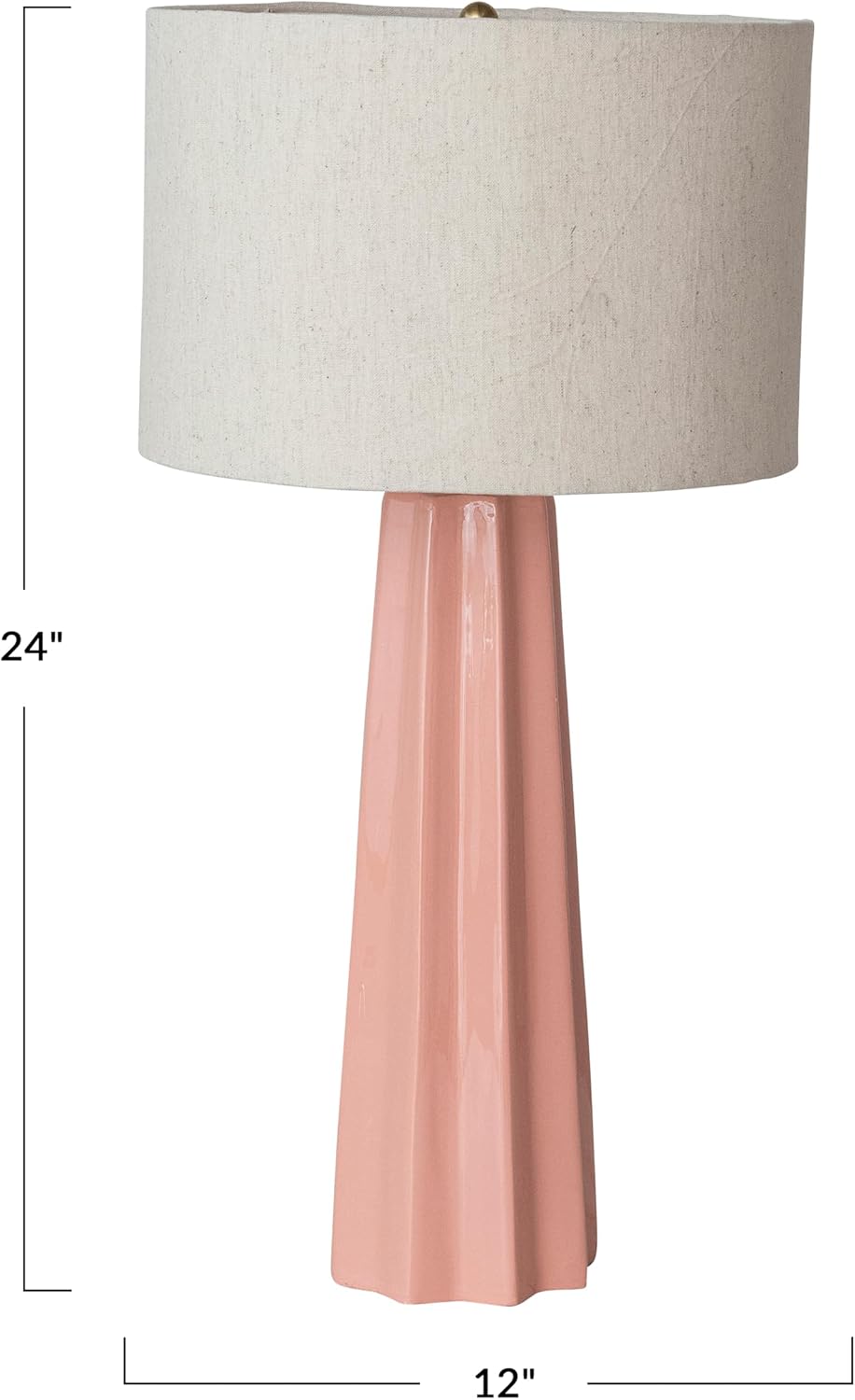Creative Co-Op Round Enameled Aluminum Fluted Table Lamp with Linen Shade, Pink