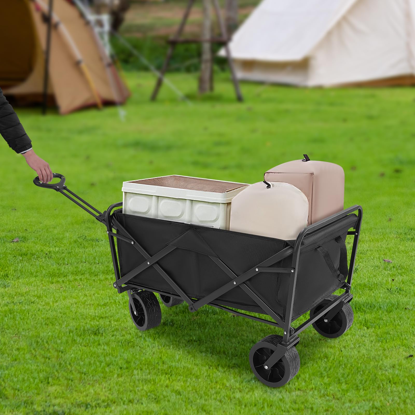 Carretilla de mano plegable de 5/8 pulgadas, carro de camping plegable con asa, capacidad de carga 90 kg/115 kg, carro de mano plegable, 4 ruedas desmontables para compras, camping, jardín (negro, 8