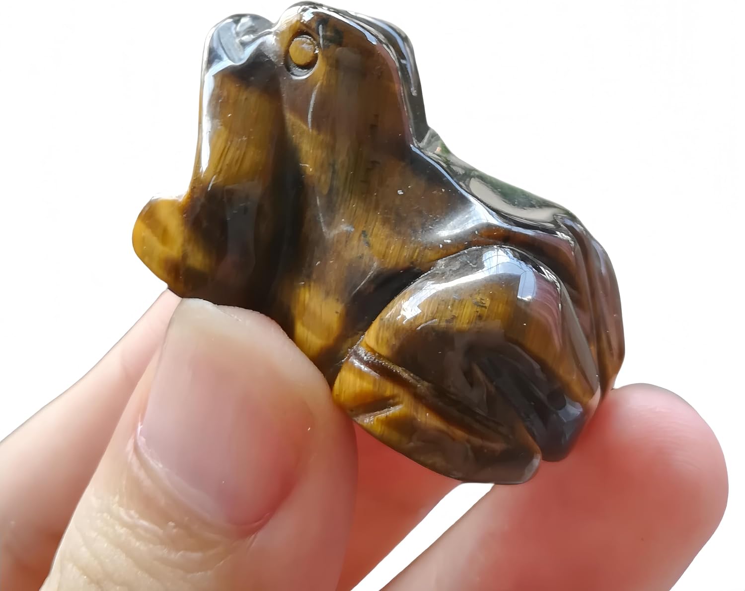 Natural Tiger's Eye Frog Crystals and Healing Indoor Decorative Stones,1.5" Hand Carved Animal Collectible Feng Shui Décor
