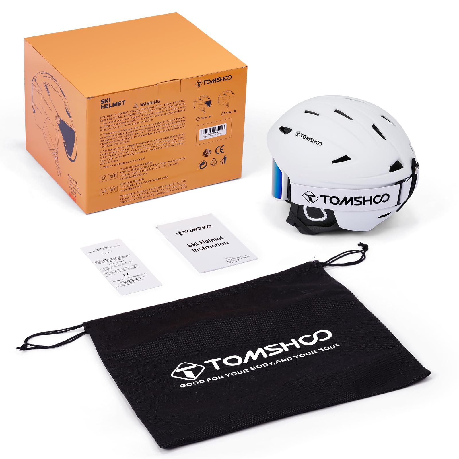 TOMSHOO Casco de Esquí y Gafas de Esquí Set, Orejeras, Ventilación, Forro Extraíble Unisex