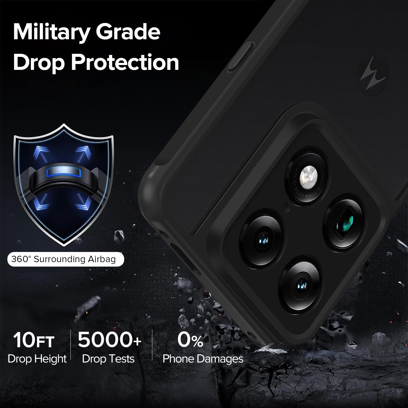 ivoler Matowe czarne etui do Motorola Moto Signature, [ochrona klasy wojskowej] obudowa ochronna odporna na wstrząsy, przezroczysta tylna osłona zapobiegająca odciskom i zadrapaniom twardy PC tylna