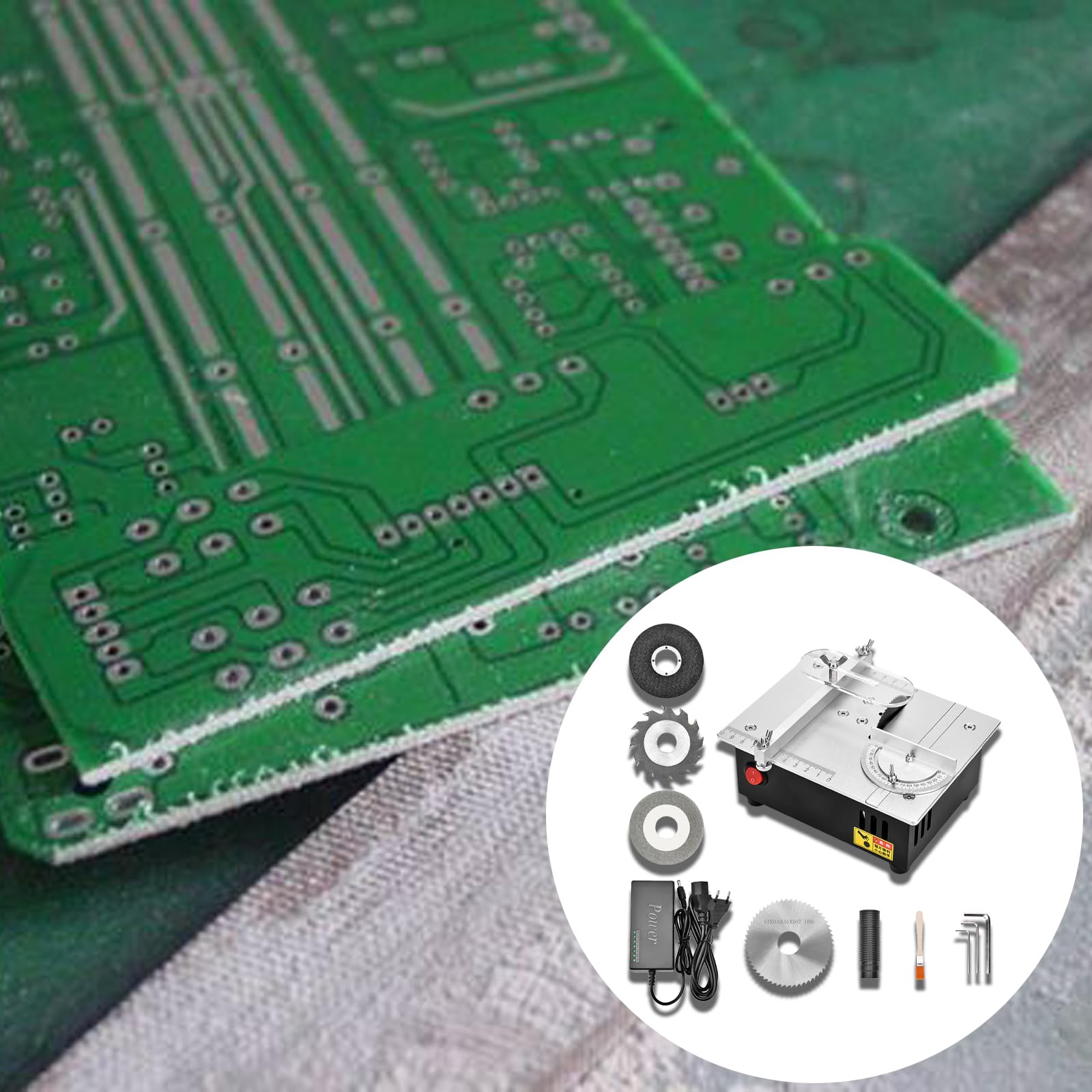 96W Tischkreissäge mit 4 Klingen, 7-Gang-Netzteil Mini Elektrische Tischsäge Tragbare Präzisions Schneidmaschine Multifunktionale Kleine Table Saw für Holzbearbeitungsprojekte (Nicht Einstellbarer)