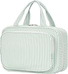 Narwey Striped Hanging Toiletry Bag for Women Travel Makeup Bag Organizer Toiletries Bag for Travel Size Essentials Accessories Cosmetics (Dusty Pink Stripe(Medium))