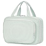 Narwey Striped Travel Toiletry Bag for Women Large Hanging Makeup Bag Organizer Toiletries Bag for Full Size Essentials Accessories Cosmetics (Mint Green Stripe (Large))