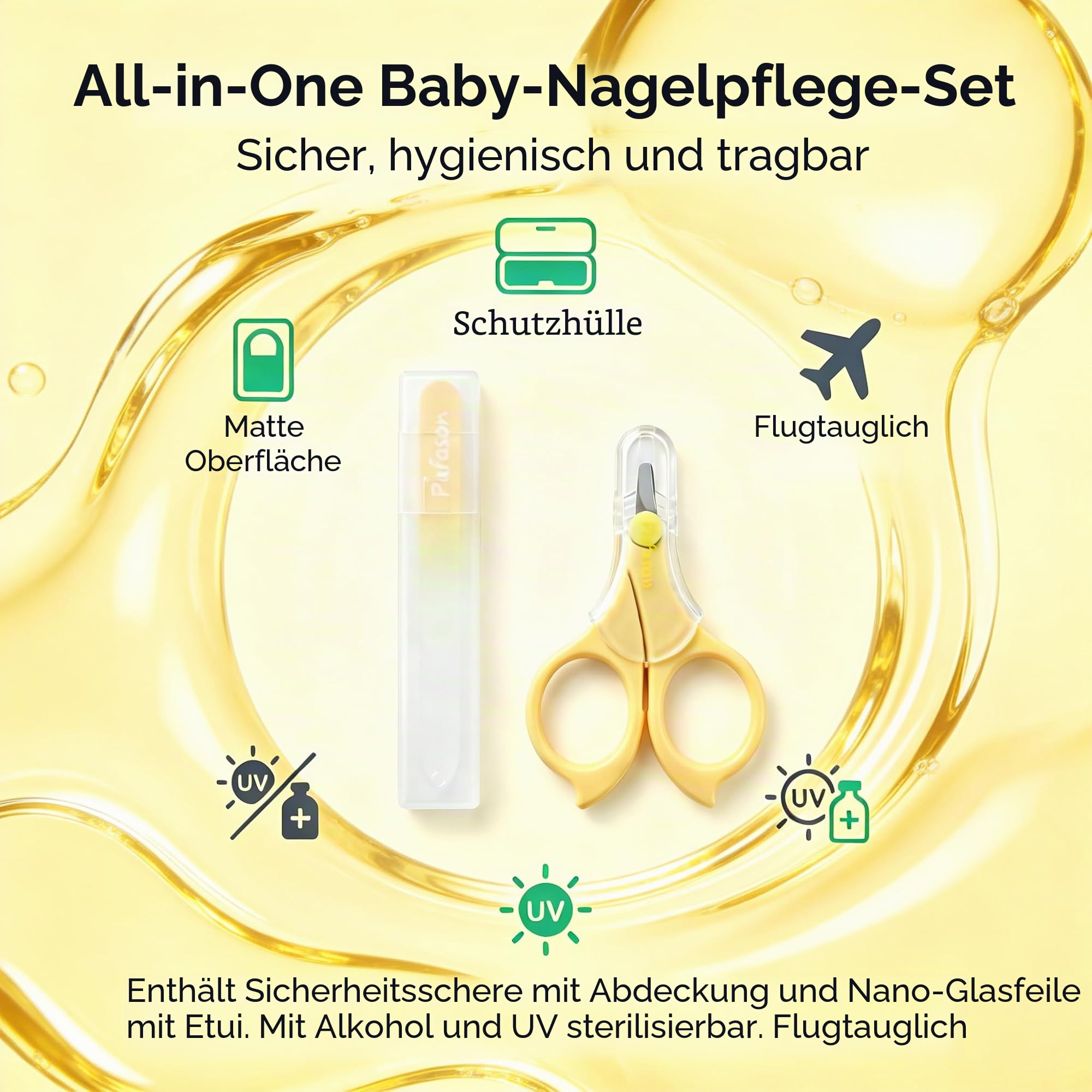PAFASON Baby Rund Spitze Sicherheit Maniküre Nagel Schere und Baby Glas Nagel Feile Set, Rostfrei Stahl, Tschechisch Schwimmend Glas, Ideal für Säugling, Neugeborene, Babys Kleinkinder