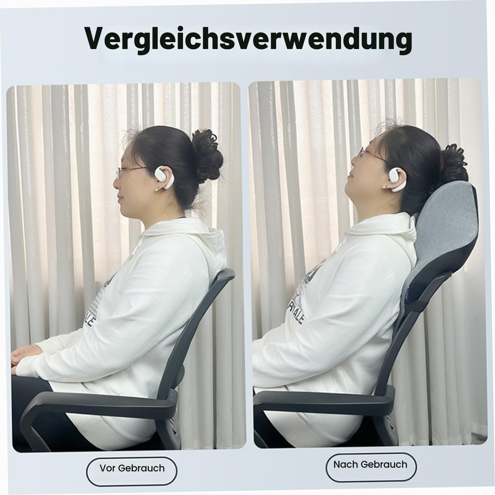 Ergonomische Nackenstütze aus Memory-Schaum für Bürostuhl, mit festem Gurt für Stühle ohne Kopfstütze