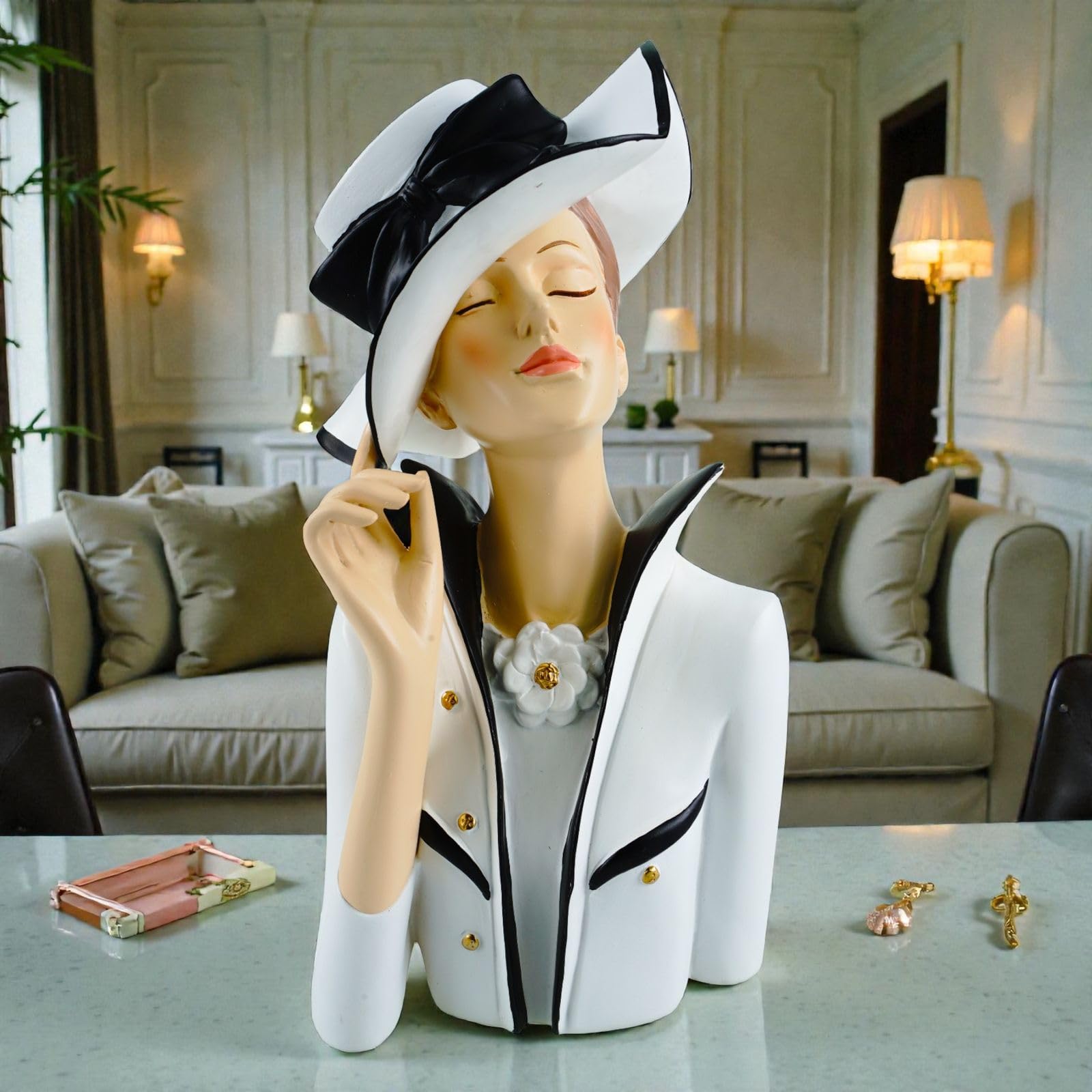 formano Deko Büste Dame modern Dekofigur Frauenbüste Polyresin Handbemalt 28 cm Stilvolle Wohnaccessoires in Weiß-Schwarz Elegante Tisch- & Regaldekoration