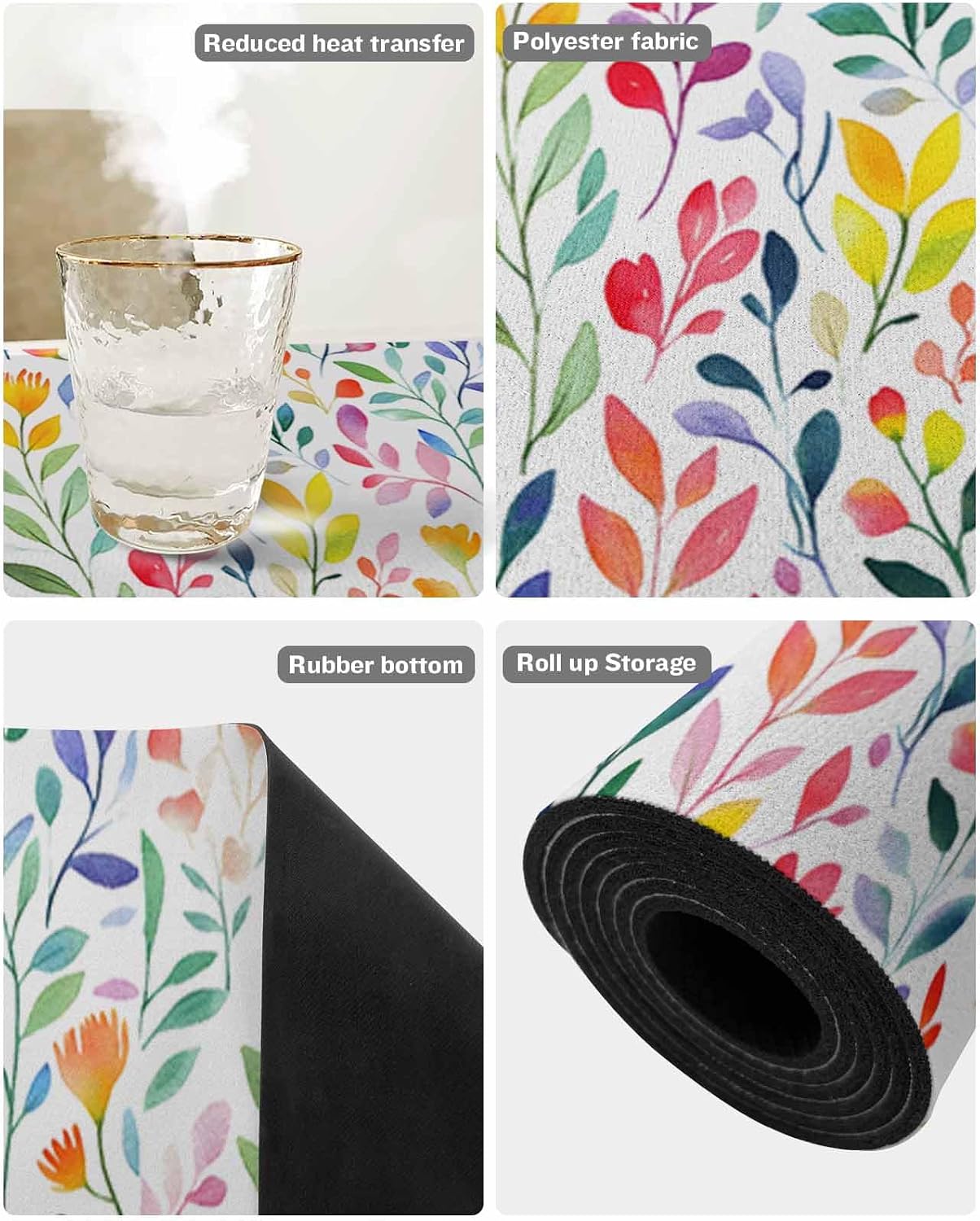 Countertop Protector Mats, Watercolor Leaf Non-Slip Heat-Proof Dining Table Mats Decorative Surface Protection for Countertops Kitchen Islands Tables 12"x 48"