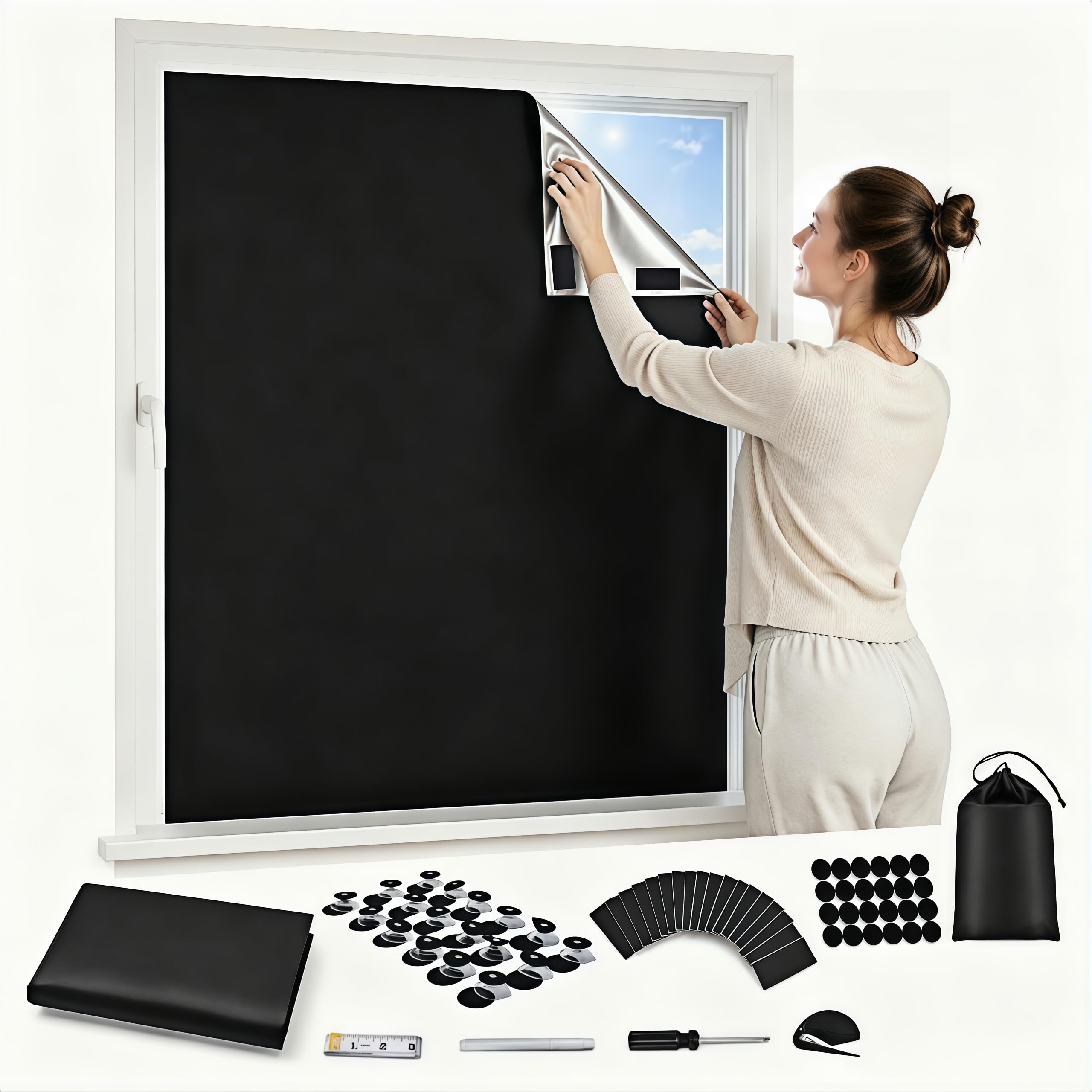 100% Blackout Blind No Drilling 300x145cm 420D Oxford Stick on Any Window