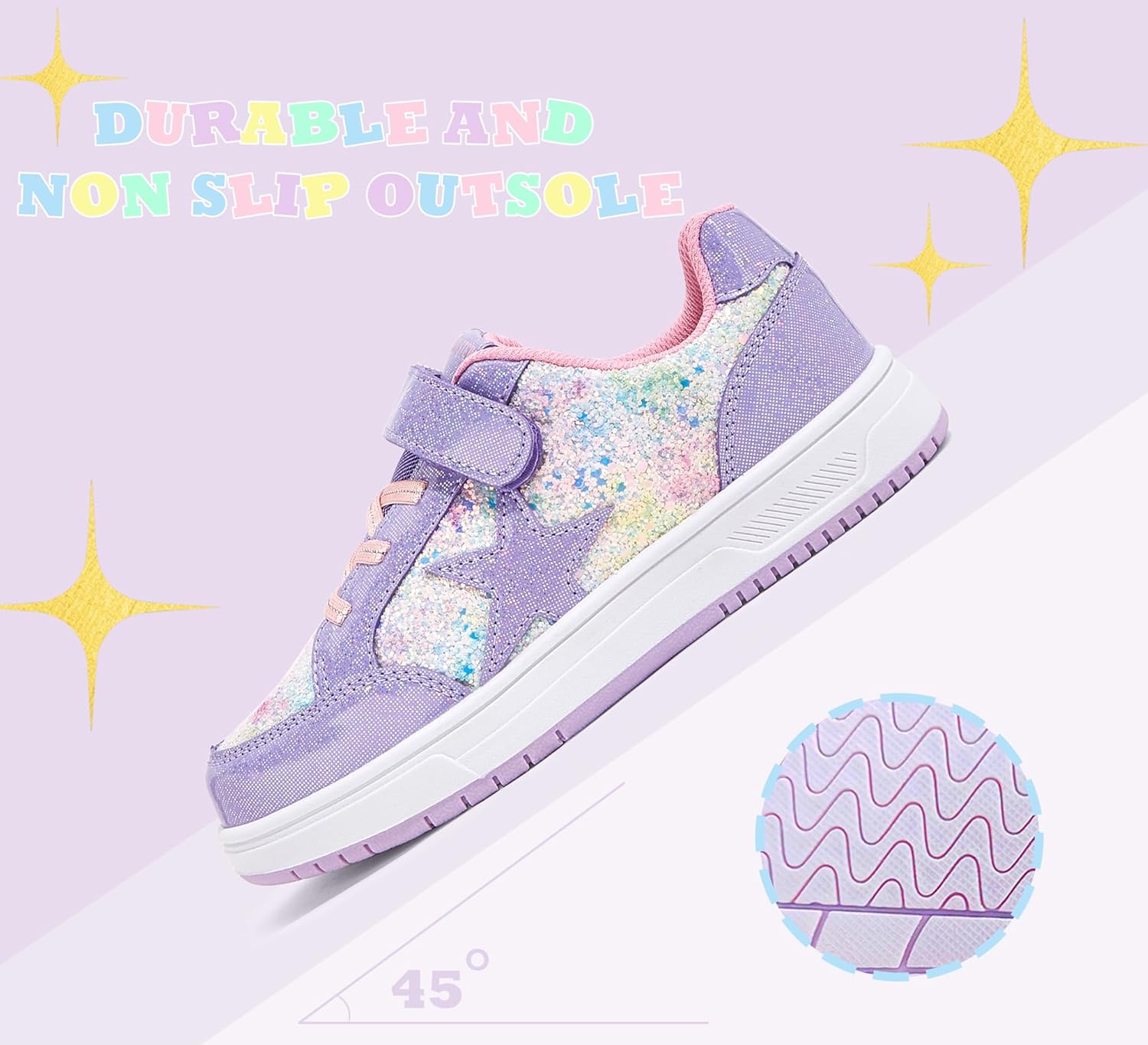 LUCKY STEP Kid's Glitter Walking Shoes Shiny Sparkly Sequins Fashion Sneakers Hook and Loop Athletic Unisex-Child Casual Running for Children/Boys/Girls - Image 3