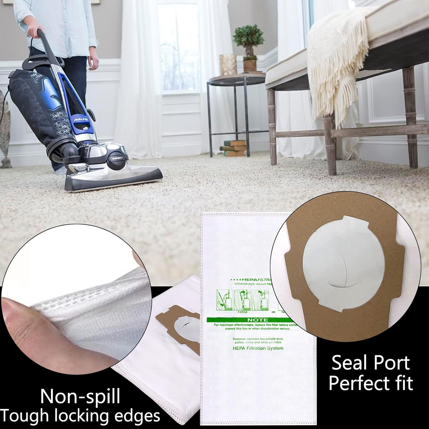 16 +2 Pack 204814 Micron Magic HEPA Filter Bags plus Belts Compatible with Kirby Part 205811 204814 204811 Universal Cloth Bags and All Kirby Sentria Vacuum G Series, Avalir Models