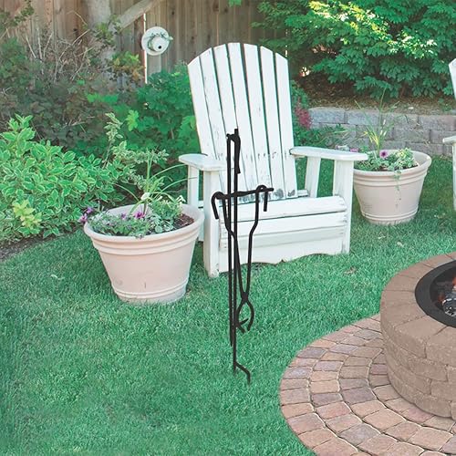 Miniatura 5 de Blue Sky Outdoor Living Juego de pinzas y póquer de acero con soporte, paquete de accesorios para hogueras de 3 piezas con póker, pinzas y soporte,