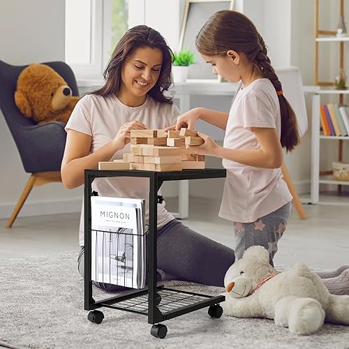 Miniatura 2 de FAGIGY Mesas de altura ajustable en forma de C, mesa auxiliar de mesa C para sofá, mesas de sofá que se deslizan por debajo, mesa auxiliar de sofá