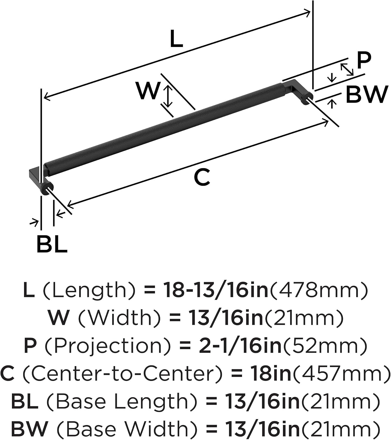 Amerock Balata 18 inch (457mm) Center-to-Center Matte Black Appliance Pull, BP37631MB