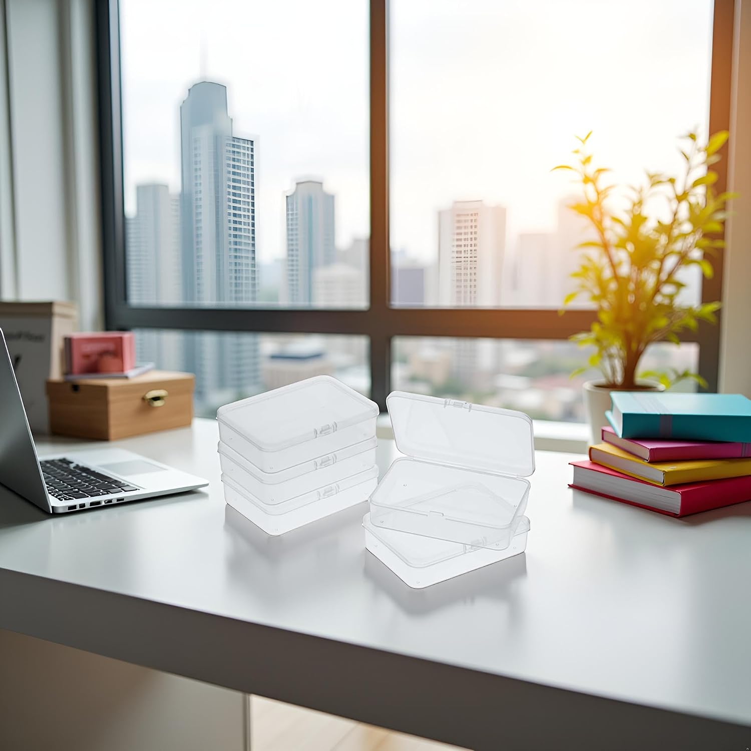 Pack of 4 Clear Polypropylene Rectangle Mini Storage Containers Box with Hinged Lid for Card small plastic box,small plastic containers4.8" x 2.9" x 0.67" Storage and Transport