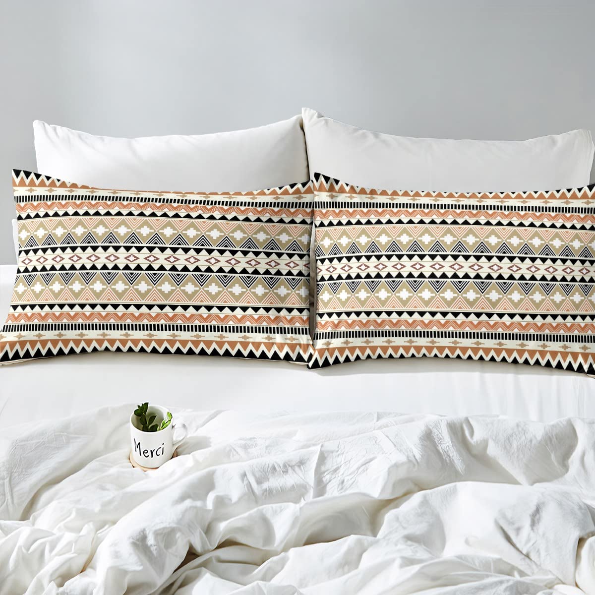 MAG 3-teiliges Bettlaken-Set Boho Style - Spannbetttuch + 2 Kissenbezüge, Doppelbett, Orange Retro (35,6 Cm Tief)