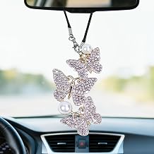 Bling Butterfly Diamond Car Hanging Accessories for Women, Butterfly Rear View Mirror Hanging Ornament, Crystal Rhinestone Lucky Car Charms, Vehicle Interior Pendant Decoration Gift Purple