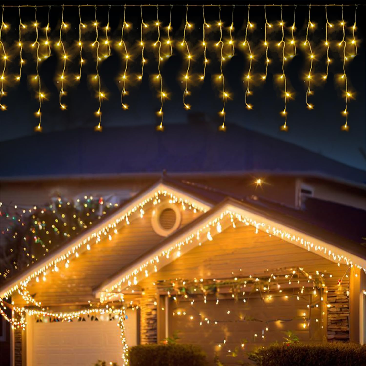 YJY LIGHT Eisregen Lichterkette LED Warmweiß 2500K, 5 m Lichtvorhang 200 LEDs, 8 Modi mit Timer & Memory, IP44 Wasserfest für Innen & Außen Weihnachtsdeko Halloween Party