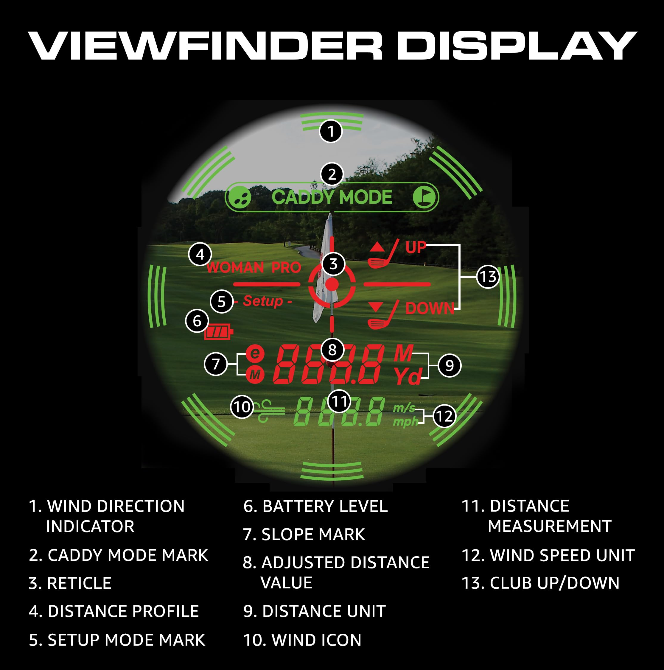 Caddy Talk Windy Telémetro de Golf con función de Pendiente, detección de Viento, precisión Pin-Lock y medición de distancias de Largo Alcance