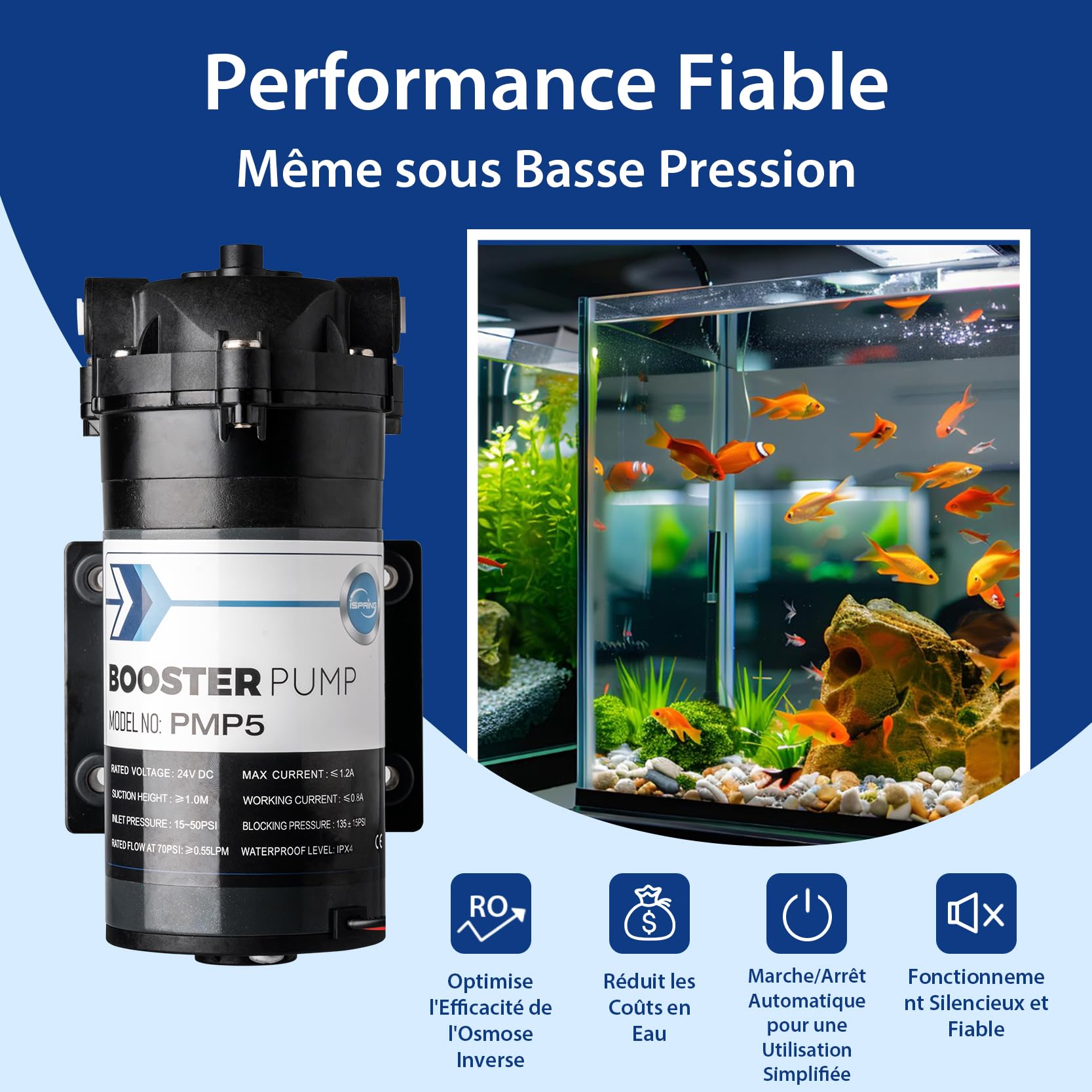 iSpring RCC1DP Osmose Inverse Déionisation 5 Étapes avec Pompe | 150 GPD Haute Performance, Système sans Réservoir, Filtre à Eau DI, pour Aquarium