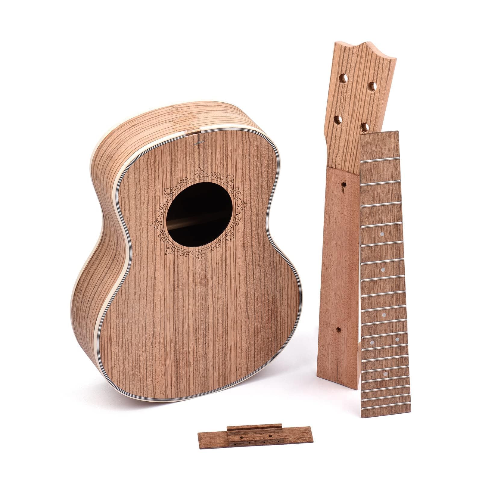 Kit de Bricolage de ukulélé en Bois Zèbre, Kit de Bricolage de ukulélé Ténor de 26 Pouces avec Panneau de Bois en Bois de Zèbre avec des Pèches