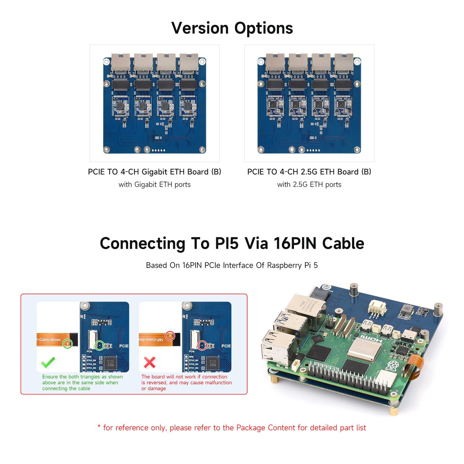 Waveshare PCIe to 4-Ch Gigabit ETH Board (B) Compatible with Raspberry Pi 5/RPi OS, Driver-Free, Plug and Play