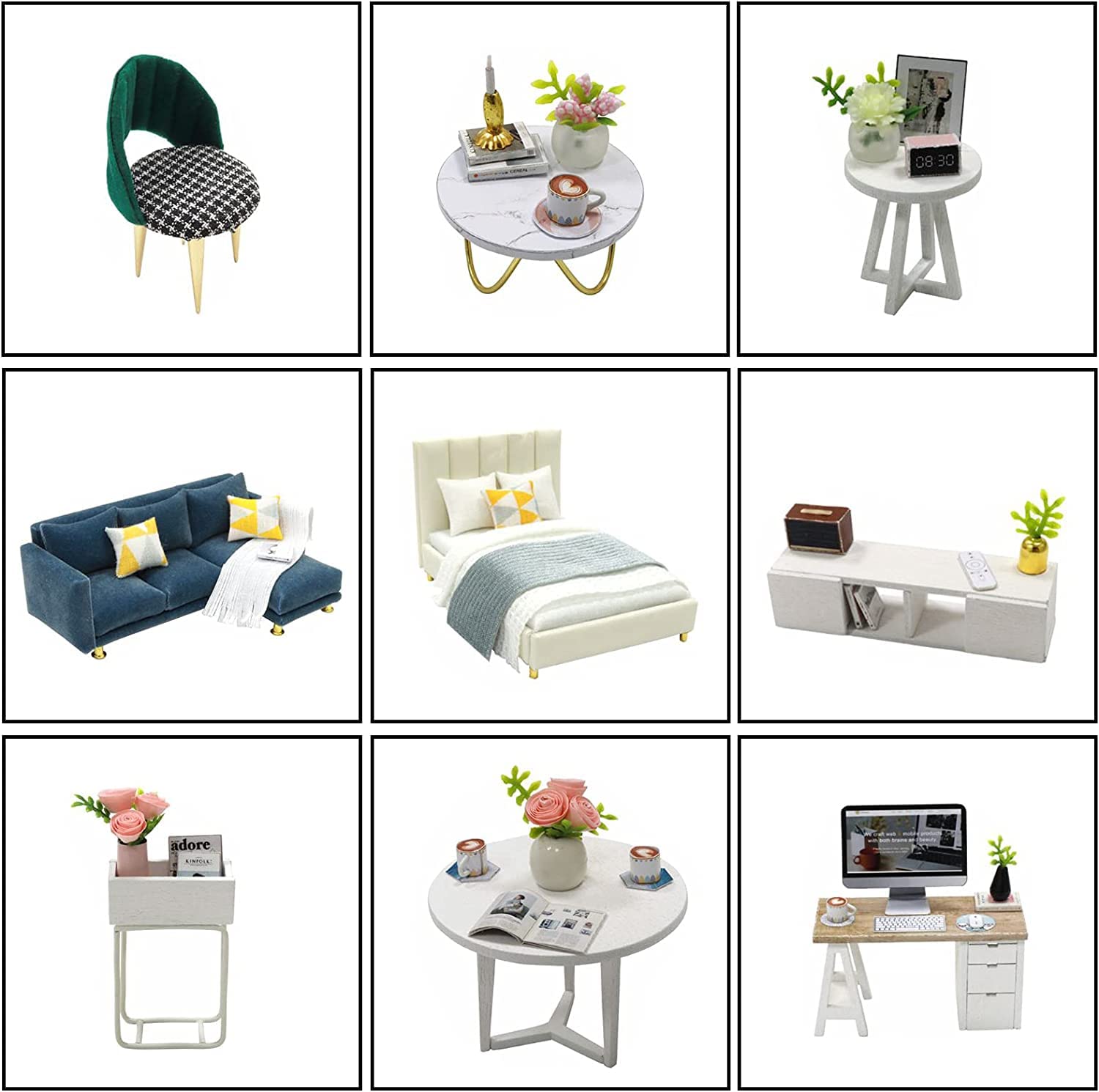 Kit de casa de muñecas en miniatura con muebles, kit de casa de muñecas de madera con luces LED (L032) 3