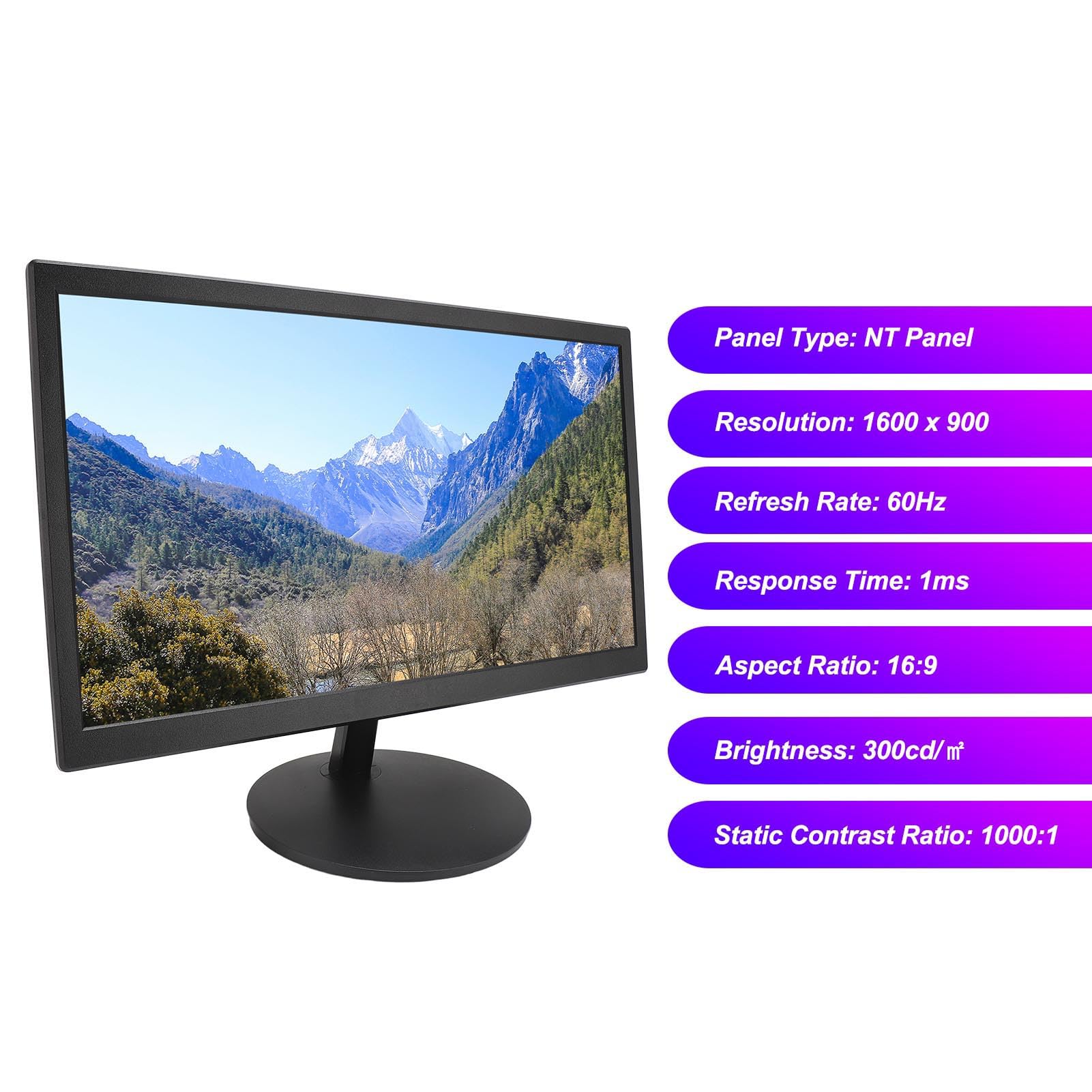 SENECESLI Monitor LED, 20-calowy Ultracienki Monitor Stacjonarny 1600x900 60 Hz z portami HDMI VGA, mocowaniem VESA 75 * 75mm do komputerów stacjonarnych, laptopów i gier biurowych (wtyczka UE)
