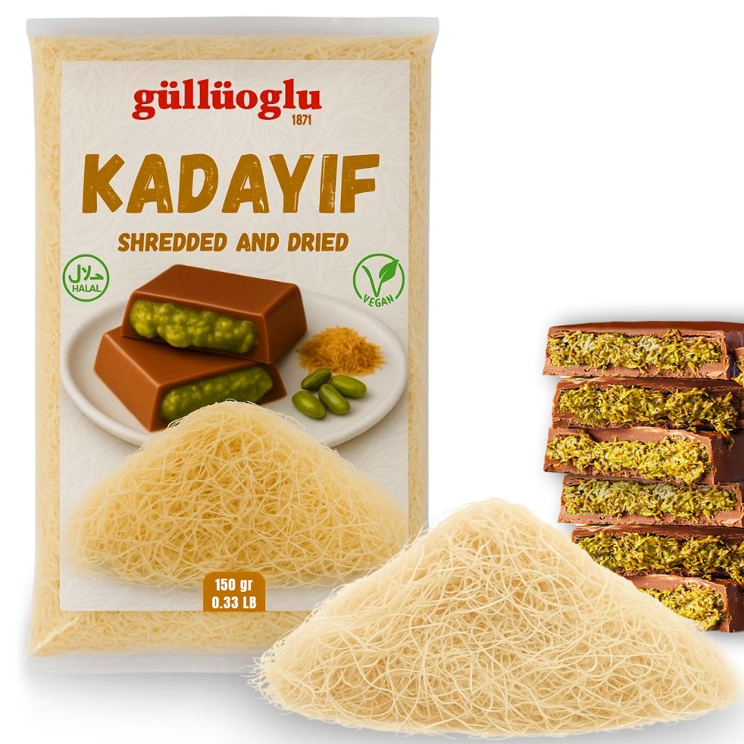 Gulluoglu Dried & Shredded Kataifi - 150g - 0.33lb Kadayif Chopped Fillo Dough, Shredded Phyllo, Kadayif Pastry Dough, Knafeh, Kunafa, Katifi, Kadayif Ingredient for Dubai Chocolate Bar