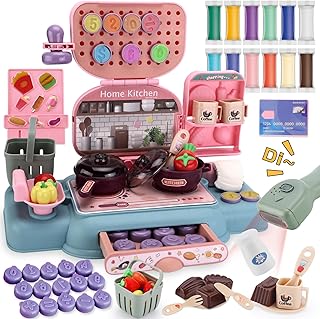 VBACALA Set of 65 Modelling Clay Set with 12 Cans of Modelling Clay, Kneading Tool Children's Supermarket Cash Register & Kitchen Accessories, Children's Dough, Creative Role Play Educational Toy