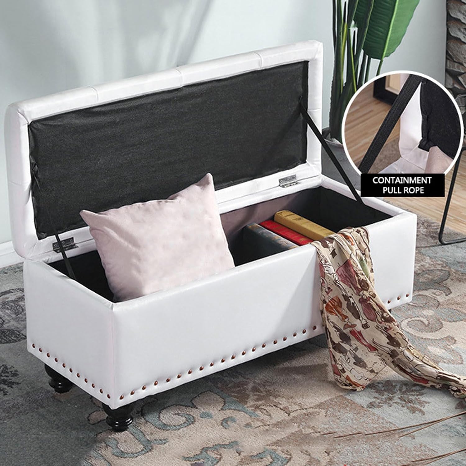 Storage Ottoman Faux Leather End of Bed Storage Bench Upholstered Ottoman Footstool Window Seat Bench for Living Room Bedroom Hallway Storage Box