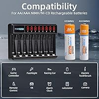 Vista 3 de Cargador de batería AA AAA de 8 bahías con pantalla LCD para baterías recargables Ni-MH Ni-CD AA AAA (carga rápida USB, ranura independiente)