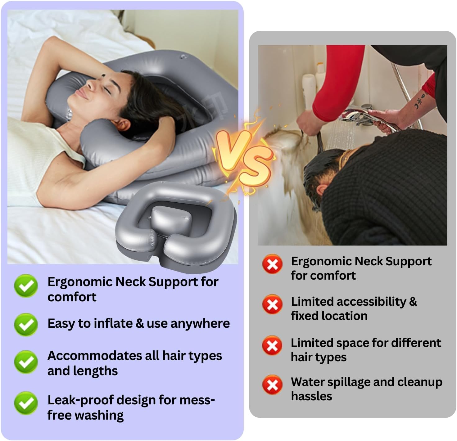 Inflatable Shampoo Basin, Portable Shampoo Bowl, Hair Washing Basin for Bedridden. Portable Sink for Washing Hair with Neck Support & Drain Hose - Good for All Hair Types