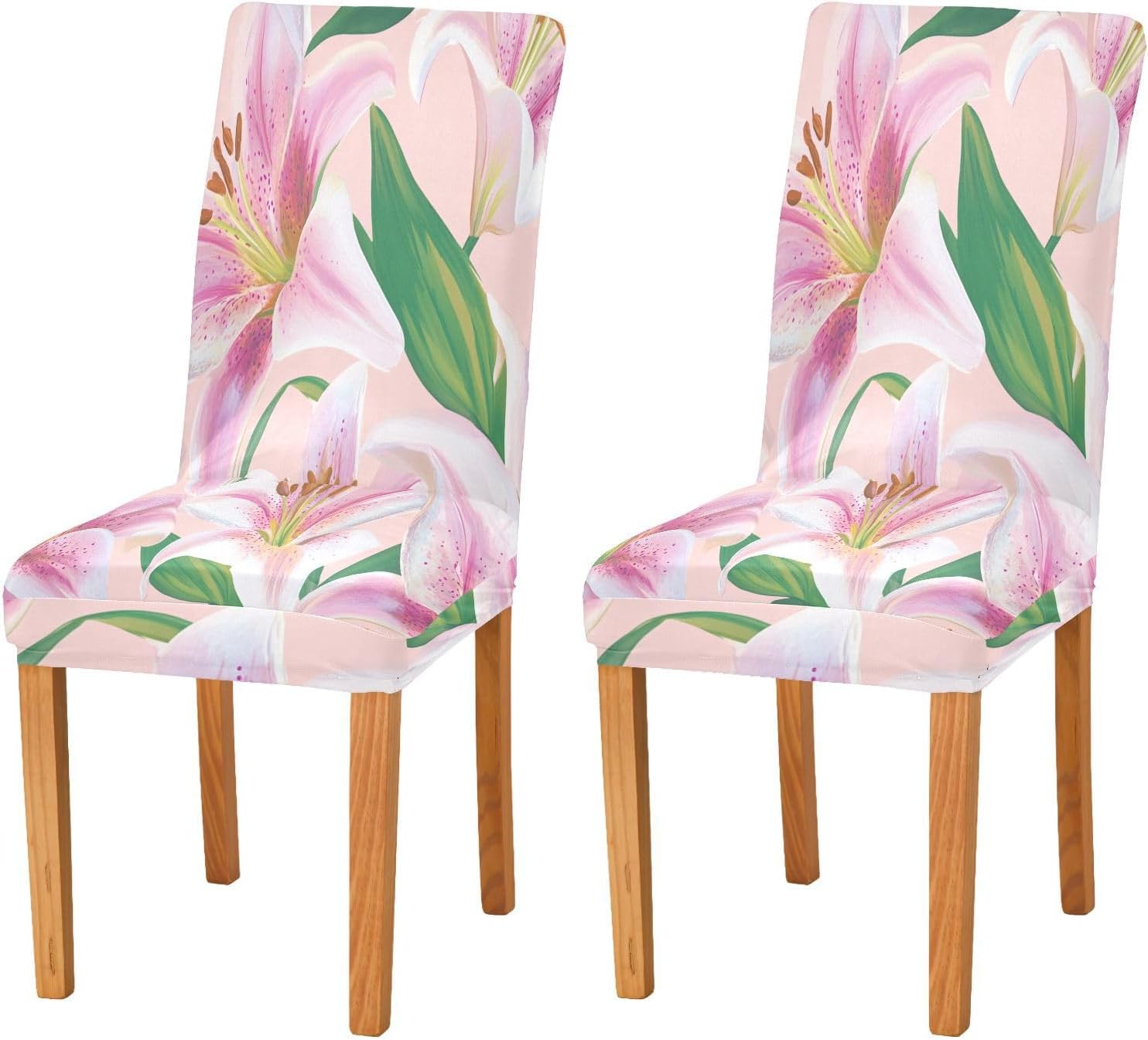 ALAZA Chair Covers for Dining Room, Lilies Pink Flower Stretch Chair Cover Sets Chair Protector Removable Washable for Ktichen Restaurant Hotel