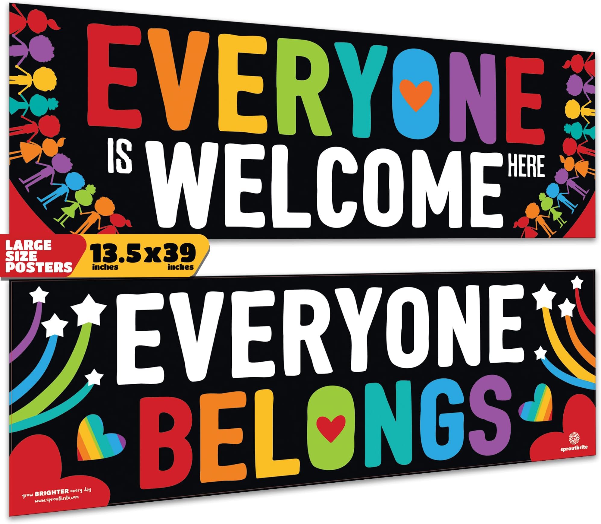 2 Pack 13.5โ x 39โ Welcome Posters for Classroom โ Educational Charts & Posters Wall Decor for Pre, Elementary and Middle School Teacher Decorations for Classroom - Promotes Inclusivity and a Sense of Belonging