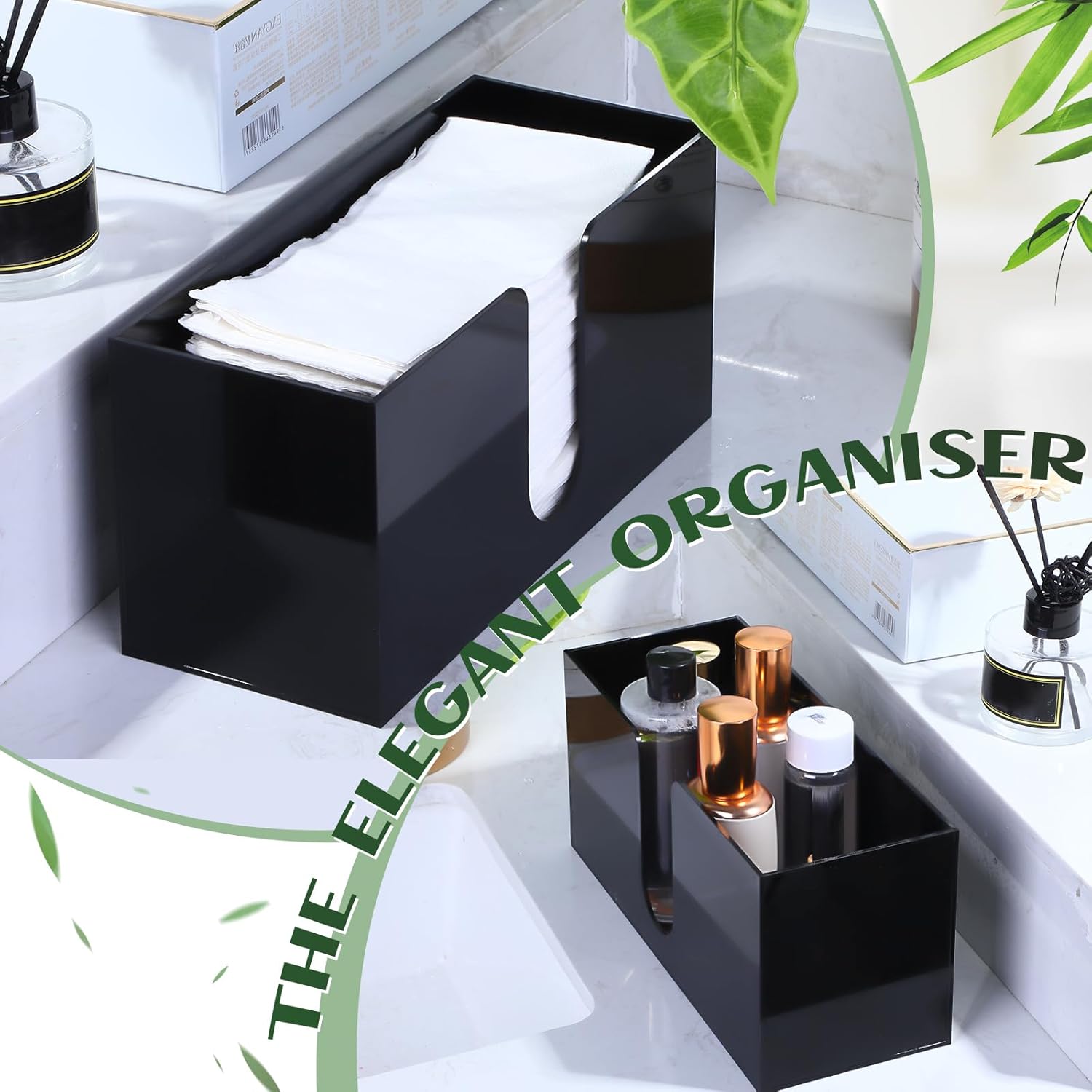 Mumufy 2 Pcs Acrylic Fold Paper Towel Dispenser Countertop Napkins Dispenser Napkin Holder Multifold Disposable Acrylic Paper Towel Holder for Z or C Fold (Black)
