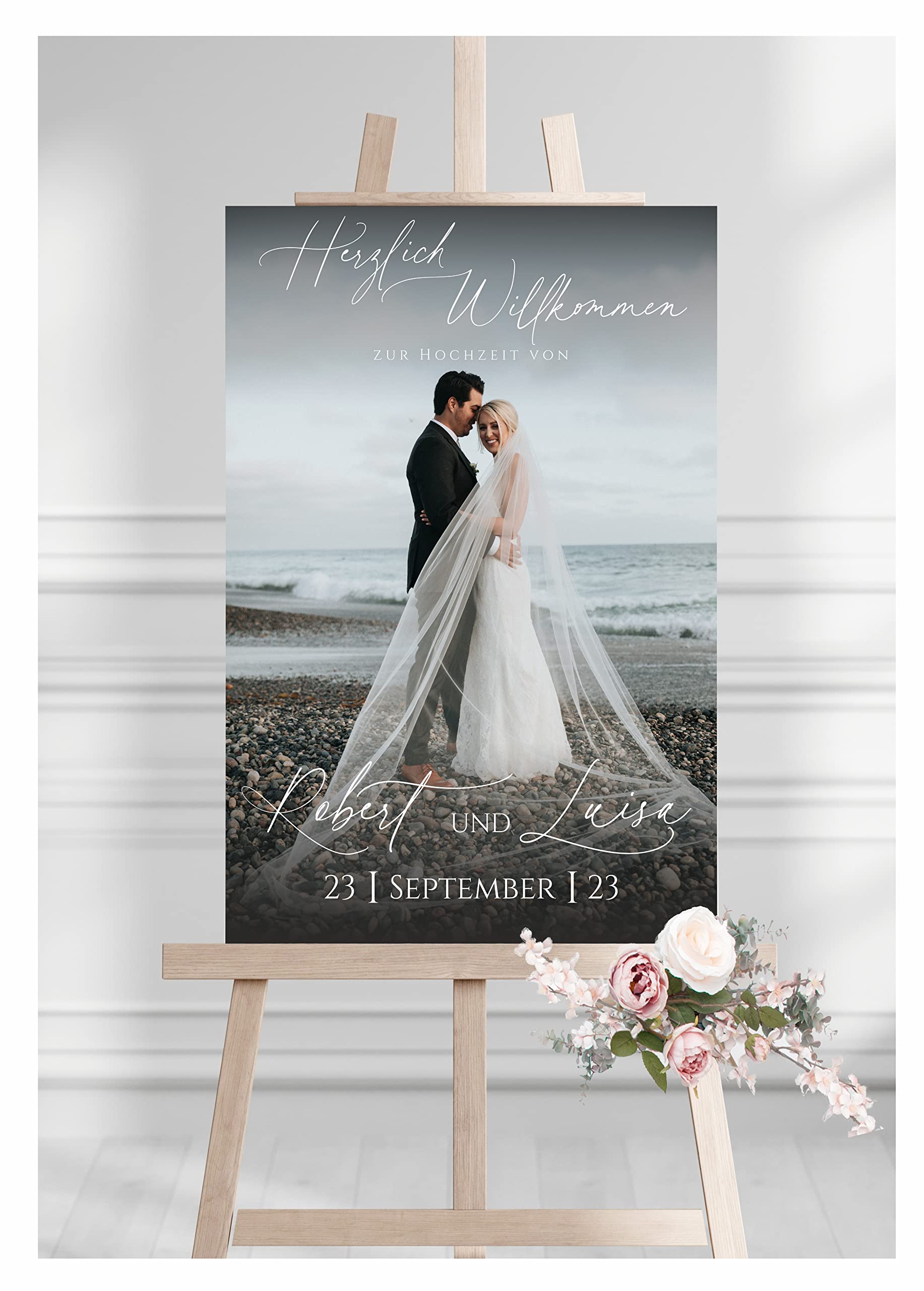 Manschin-Laserdesign Willkommensschild Aluverbund personalisiert - selbst gestalten - Made in Germany - Welcome Willkommen Schild für Hochzeit, Geburtstag und alle Anderen Feste (Aluverbund, 60x40cm)