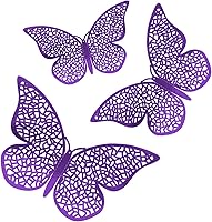 Vista 1 de 150 calcomanías 3D de mariposa 3D extraíbles para decoración de pared de baby shower, fiesta, boda, fiesta (morado)