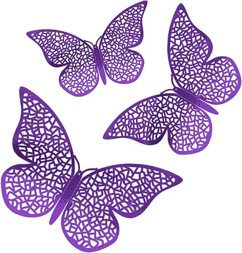 150 calcomanías 3D de mariposa 3D extraíbles para decoración de pared de baby shower, fiesta, boda, fiesta (morado)