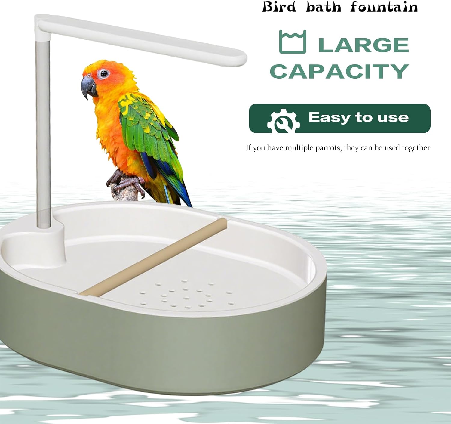 Parrot Bathtub, Large Bird Shower Fountain, Automatic Bird Bath, Parrot Bath Shower, Automatic Bathtub with Circulating Faucet, Indoor Fountain with USB Pump, Green X