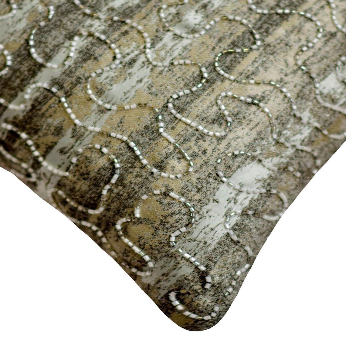 The HomeCentric Decorativo Plata Amortiguar, 60 x 60 cm Seda Cojin, Funda de Cojín con con Cuentas, Abstracto y Jacquard, Resumen Cojin, Moderno Amortiguar - Time To Time Silver